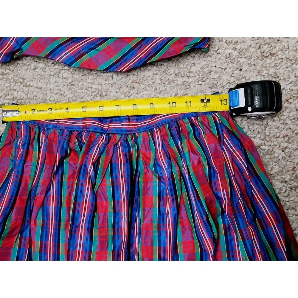 Vintage Courtwell 10 Womens Red Tartan Plaid A-Line Skirt Taffeta Belt 26x40